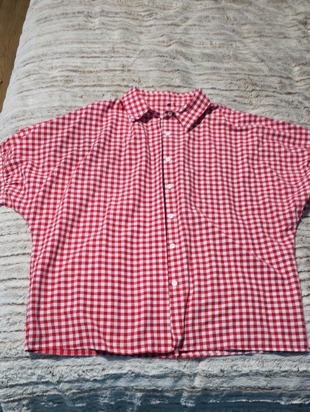 Red and White Gingham Button-Up Shirt